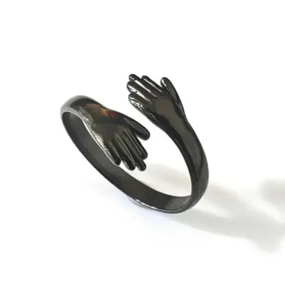 Black Hugging Hands Ring Adjustable African Valentine's Christmas Birthday - NEW